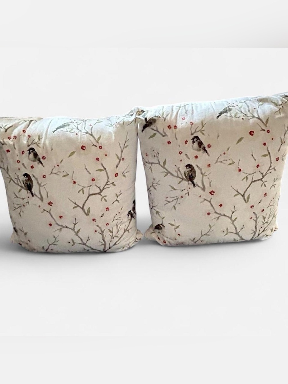 Floral Bird & Branch Decorative Throw Pillows- Set of 2